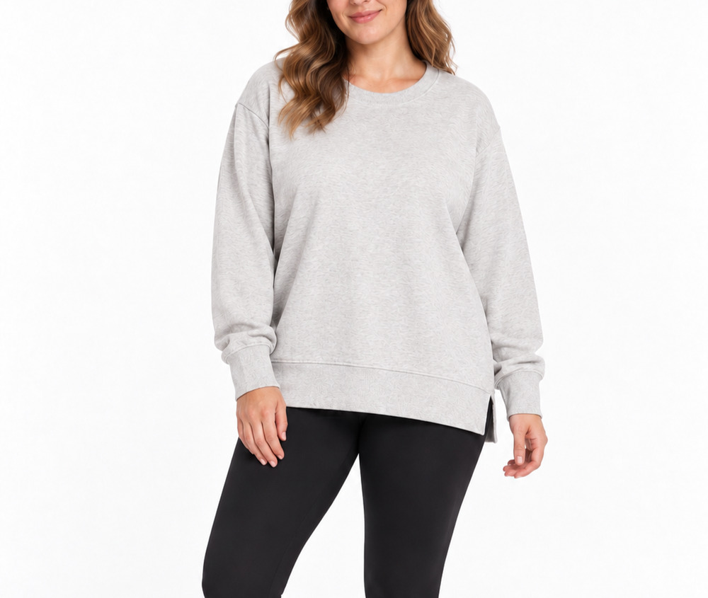 Danskin Womens XL Gray Crewneck Sweatshirt High Low Hem Side Slit Pullover